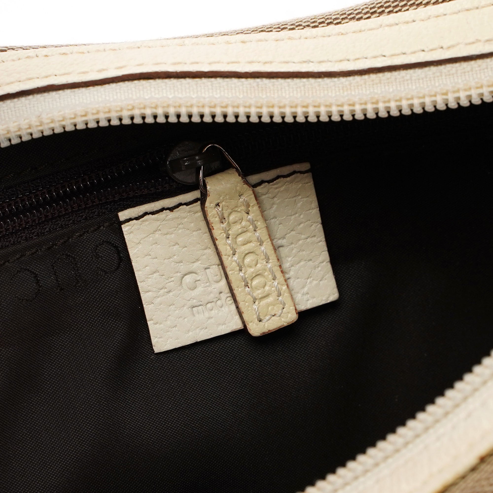 Beige Canvas Silver Chain Shoulder Bag