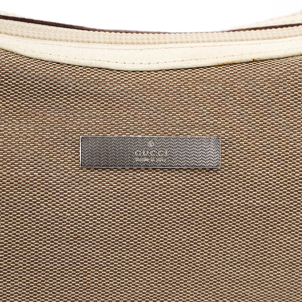 Beige Canvas Silver Chain Shoulder Bag