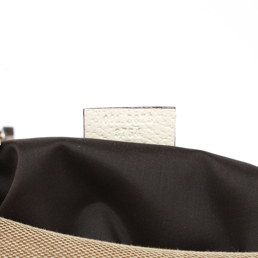 Beige Canvas Silver Chain Shoulder Bag