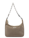 Beige Canvas Silver Chain Shoulder Bag