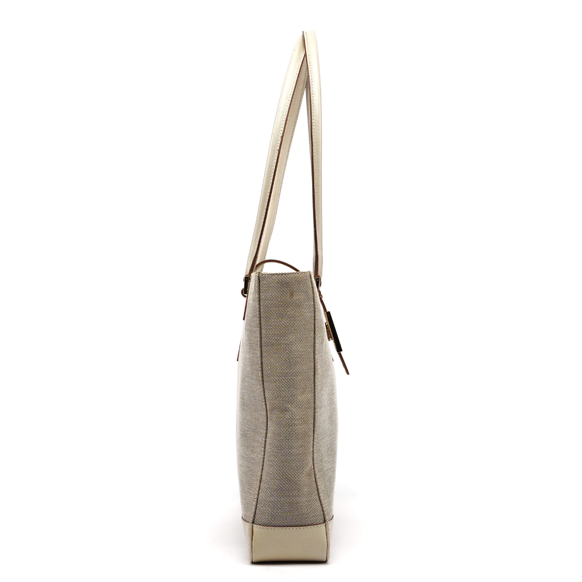 Beige Canvas Square G Tote Bag
