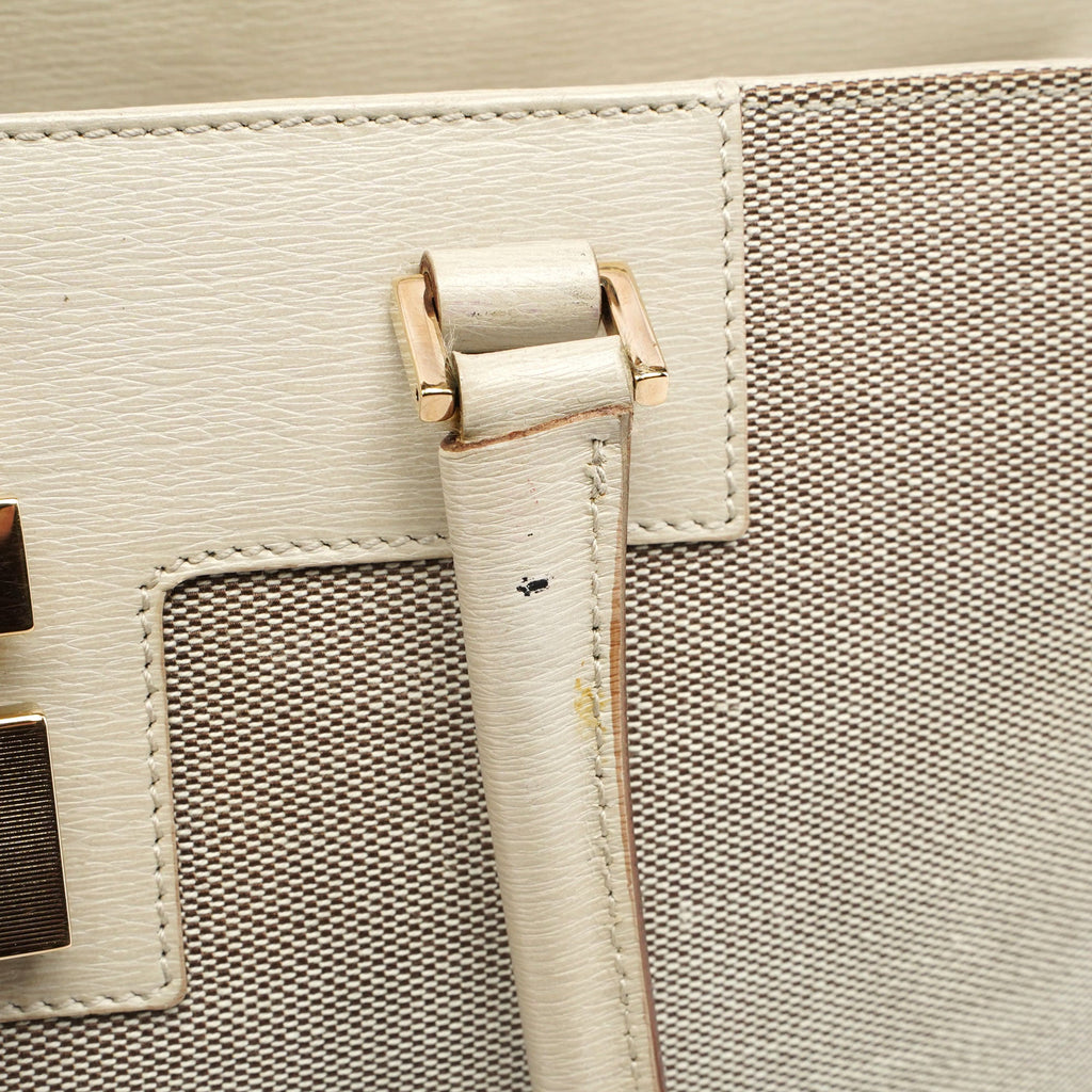 Beige Canvas Square G Tote Bag