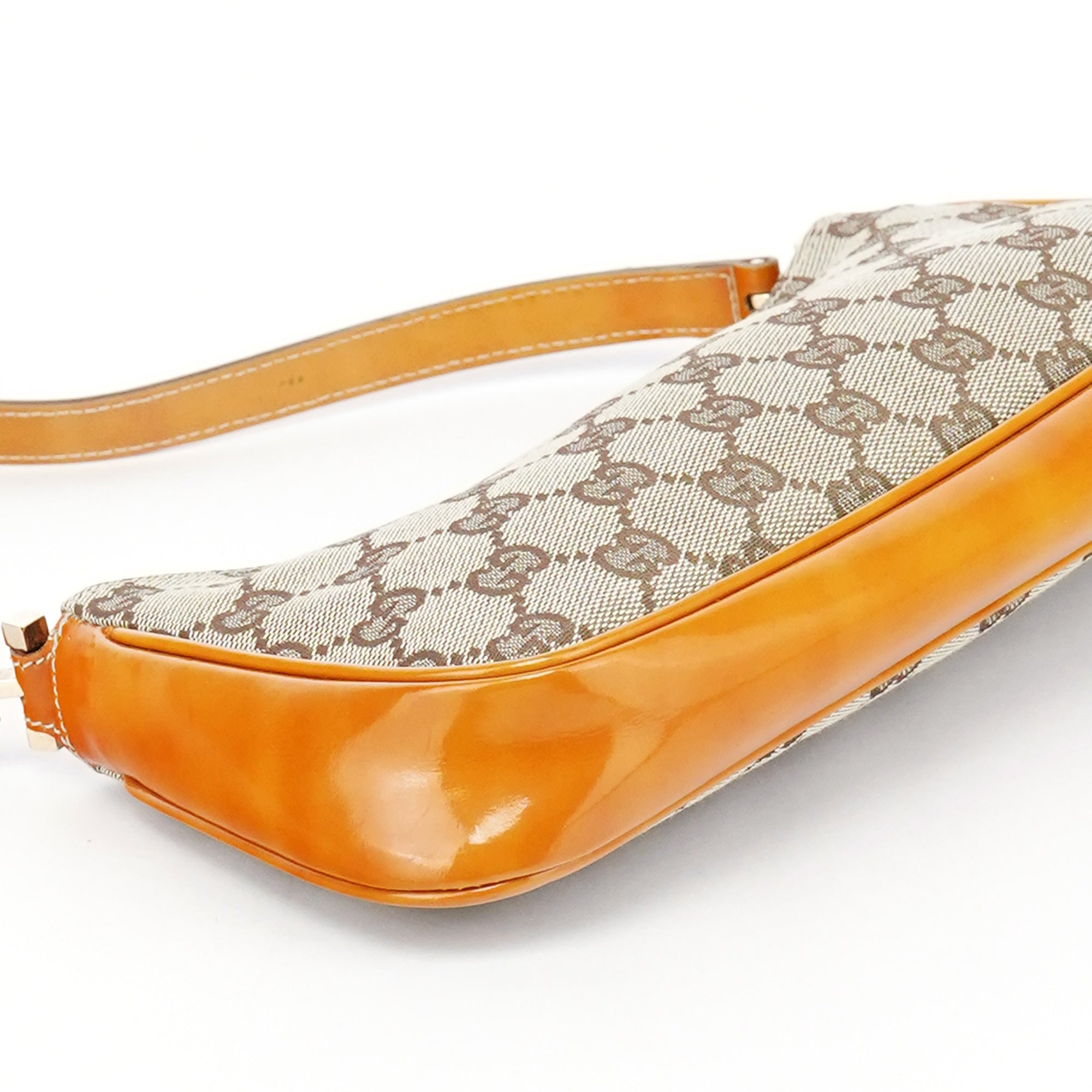Beige GG Patent Leather Shoulder Bag