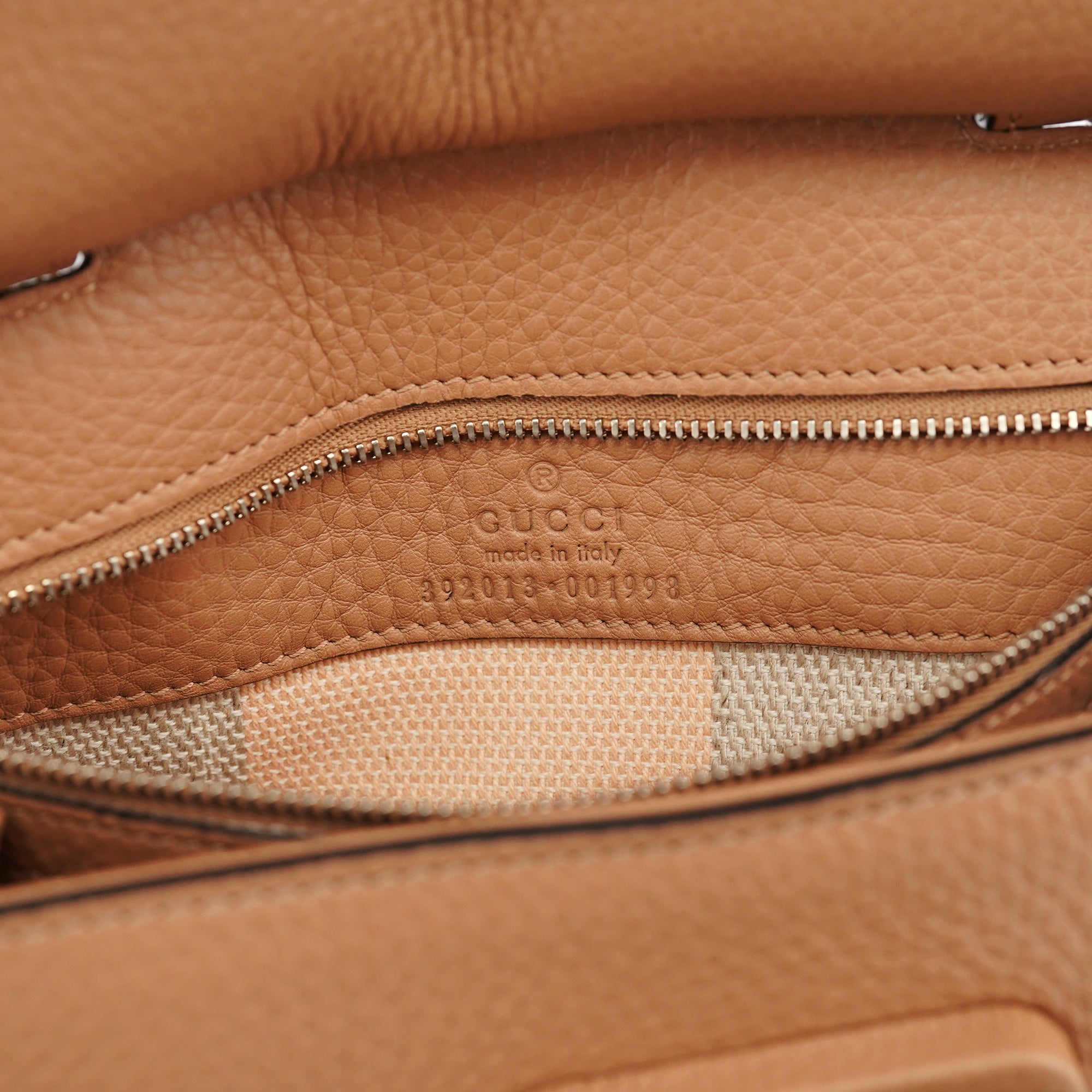 Beige Leather Bamboo Turnlock 2-Way Bag