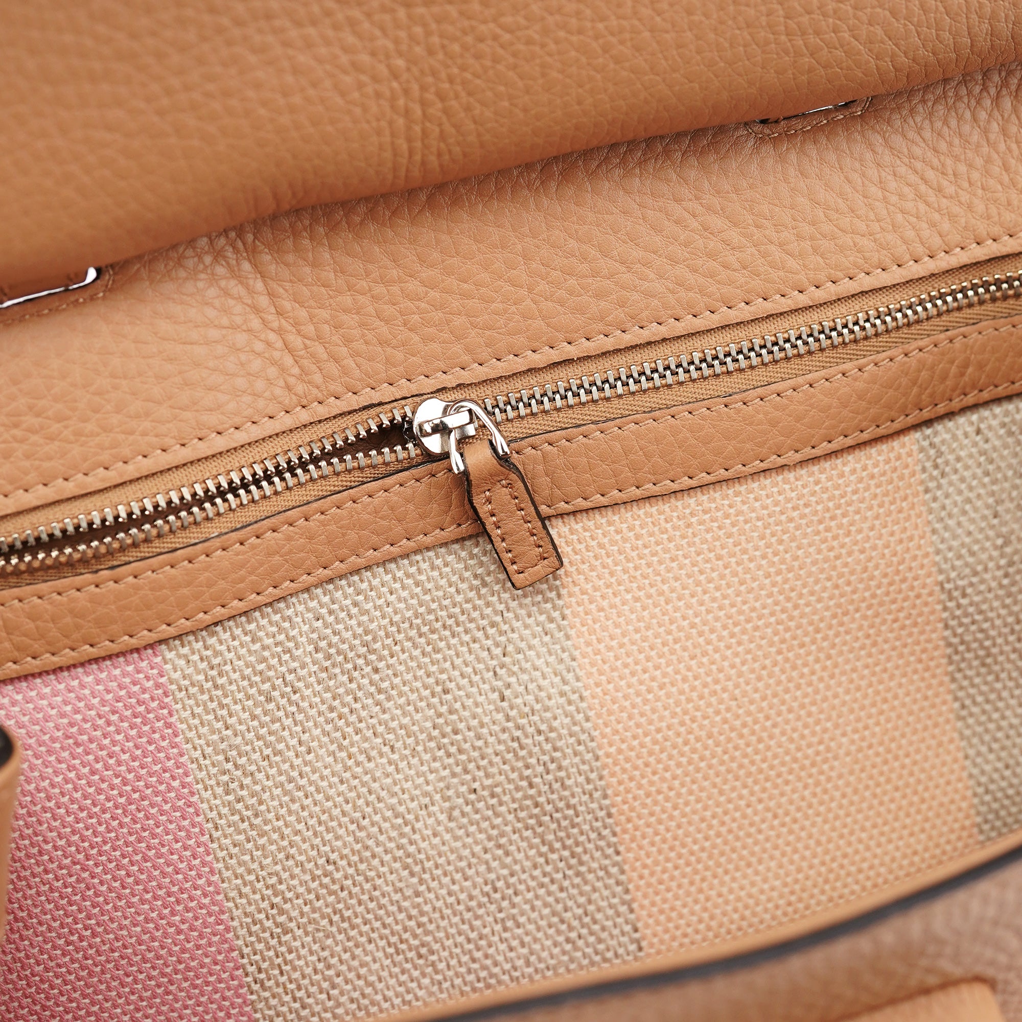 Beige Leather Bamboo Turnlock 2-Way Bag