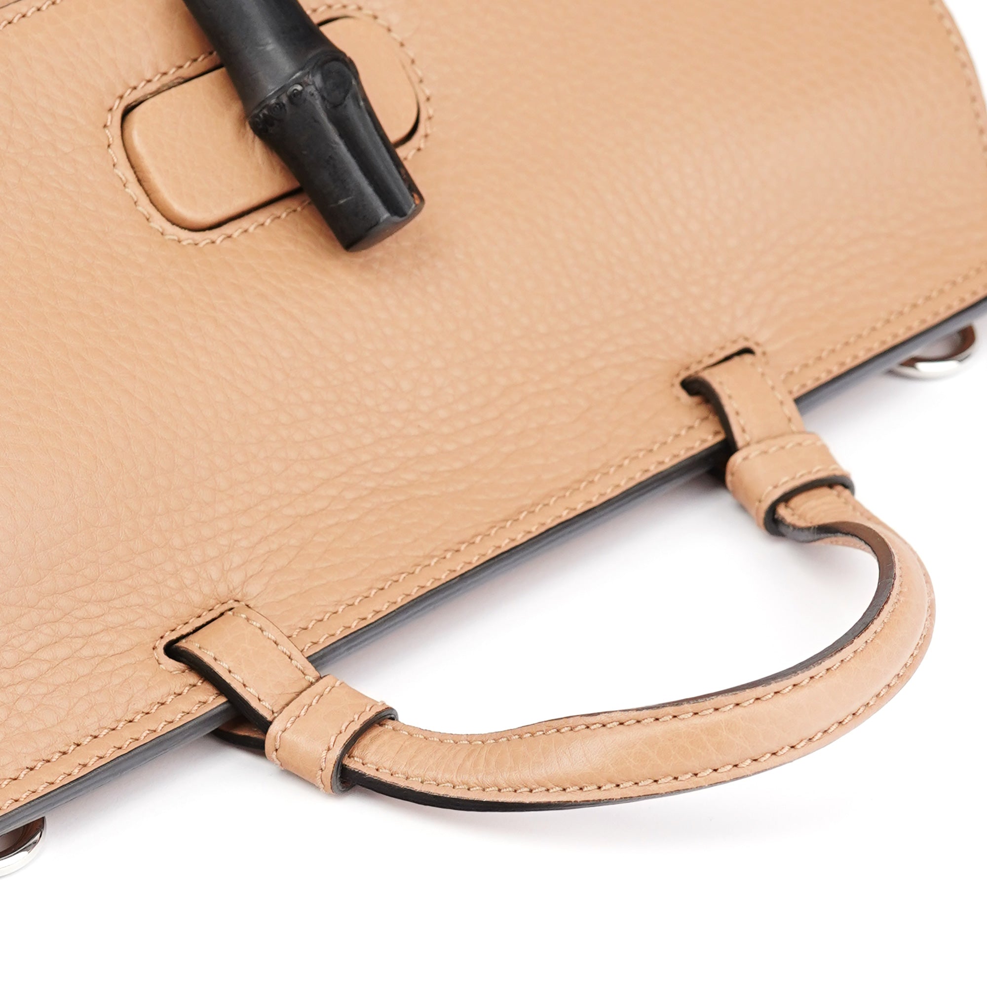Beige Leather Bamboo Turnlock 2-Way Bag