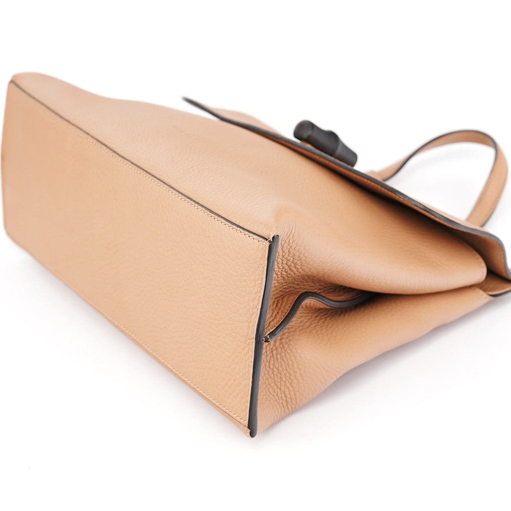 Beige Leather Bamboo Turnlock 2-Way Bag