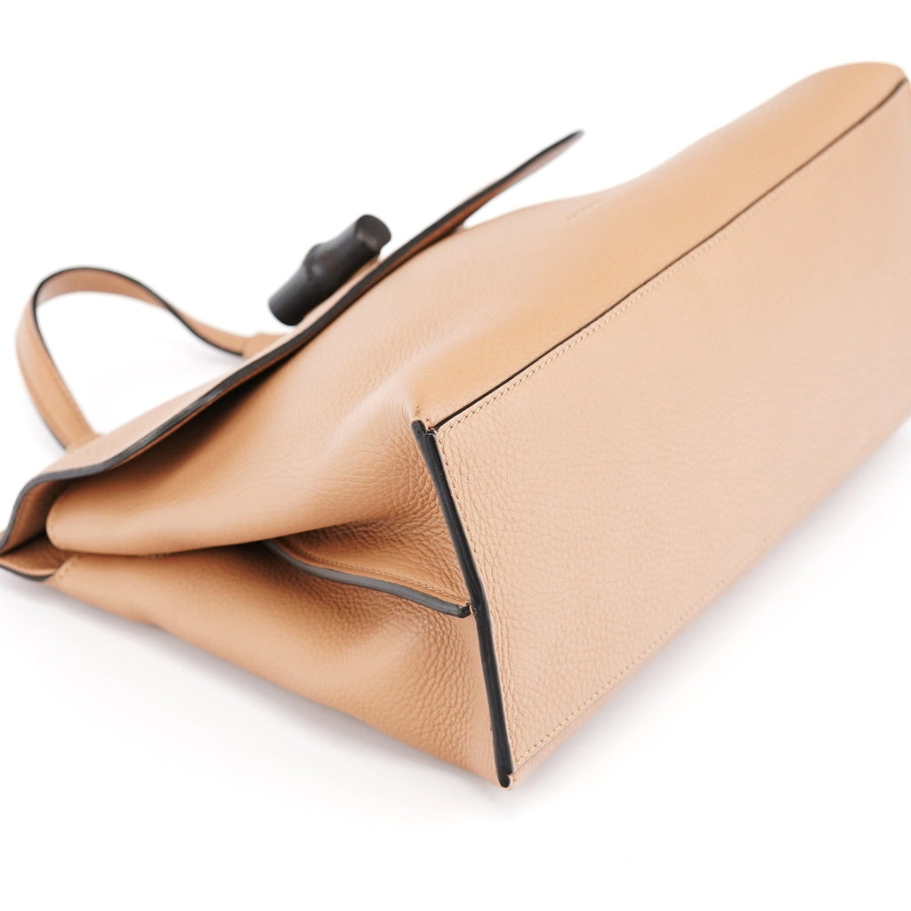 Beige Leather Bamboo Turnlock 2-Way Bag