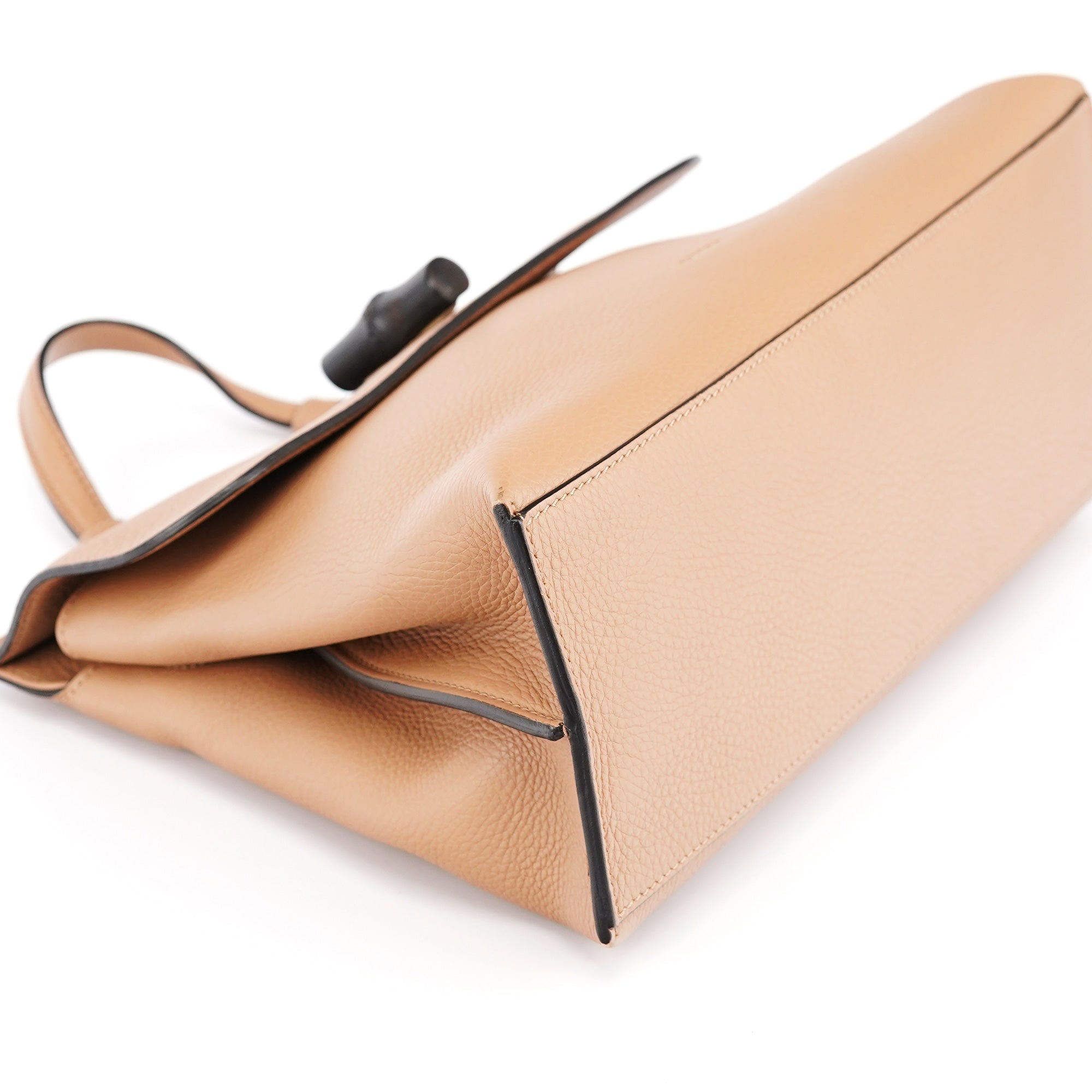 Beige Leather Bamboo Turnlock 2-Way Bag