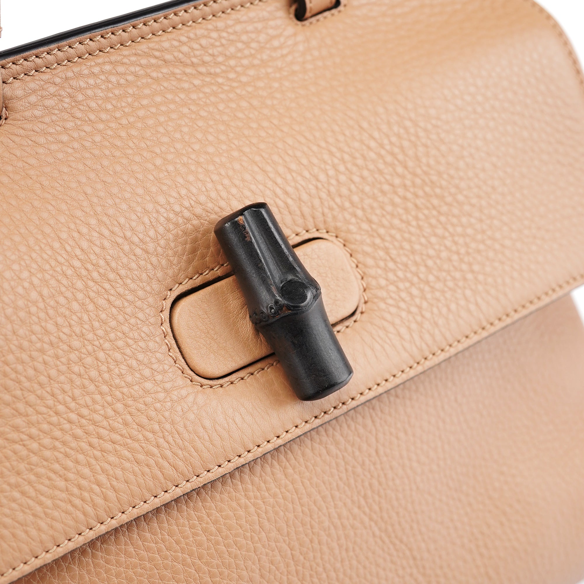 Beige Leather Bamboo Turnlock 2-Way Bag