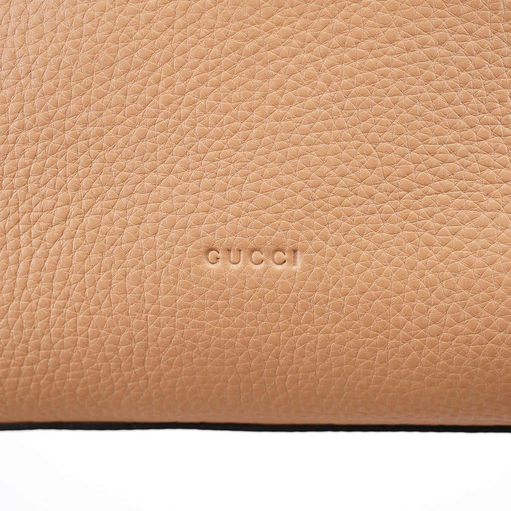 Beige Leather Bamboo Turnlock 2-Way Bag
