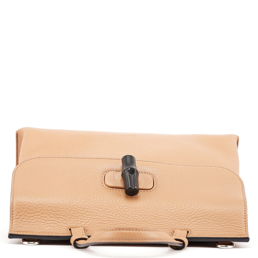 Beige Leather Bamboo Turnlock 2-Way Bag