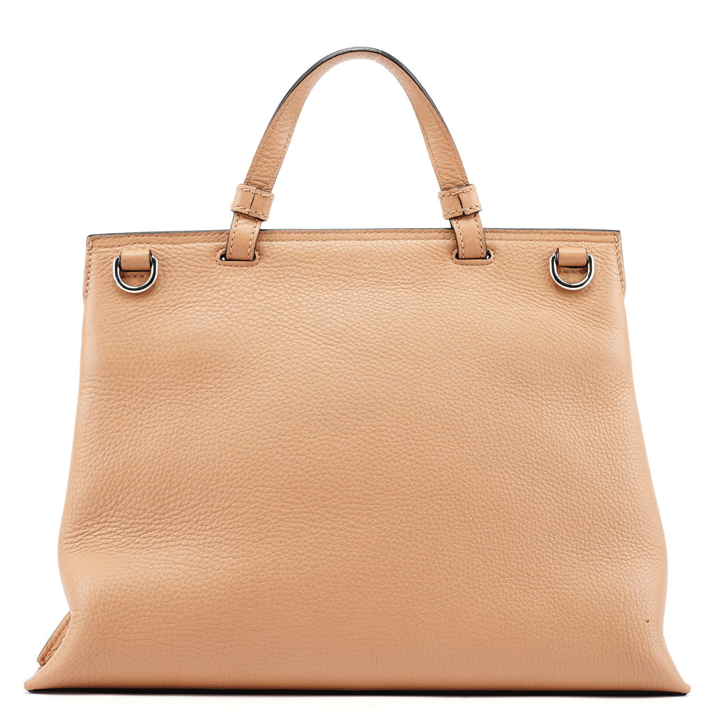 Beige Leather Bamboo Turnlock 2-Way Bag