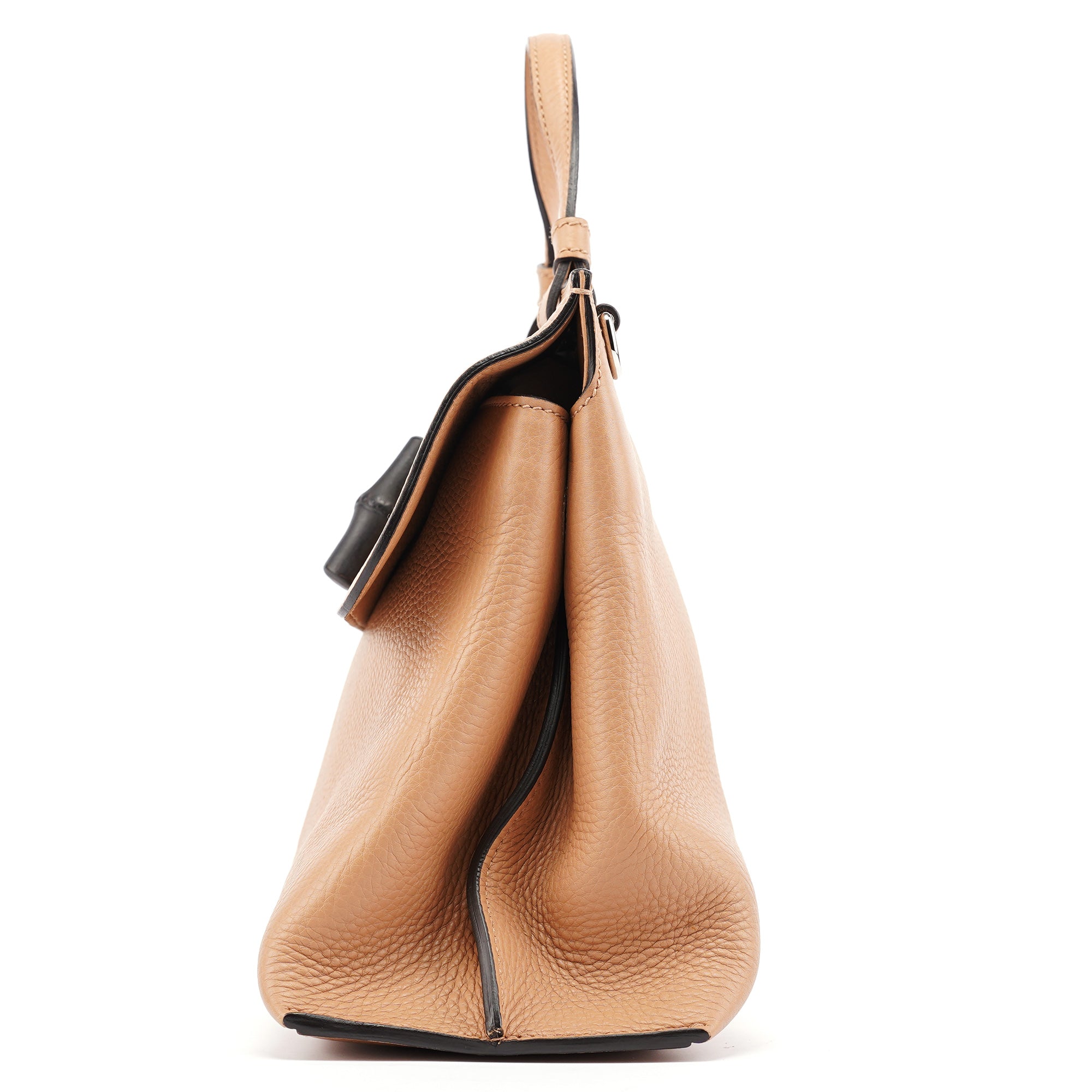 Beige Leather Bamboo Turnlock 2-Way Bag