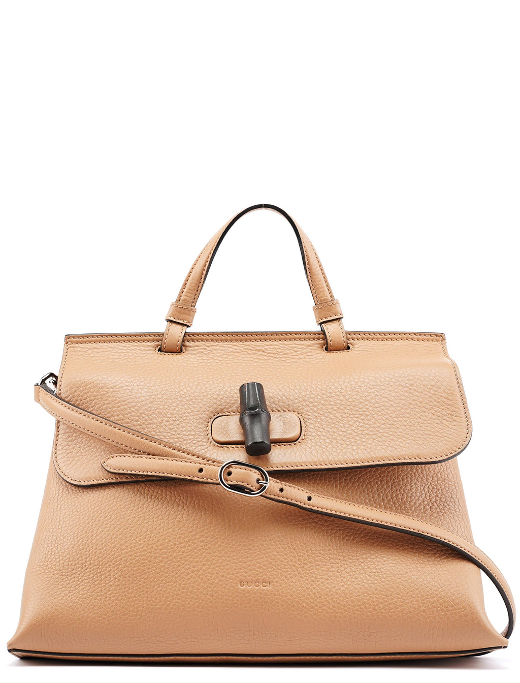Beige Leather Bamboo Turnlock 2-Way Bag