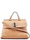 Beige Leather Bamboo Turnlock 2-Way Bag