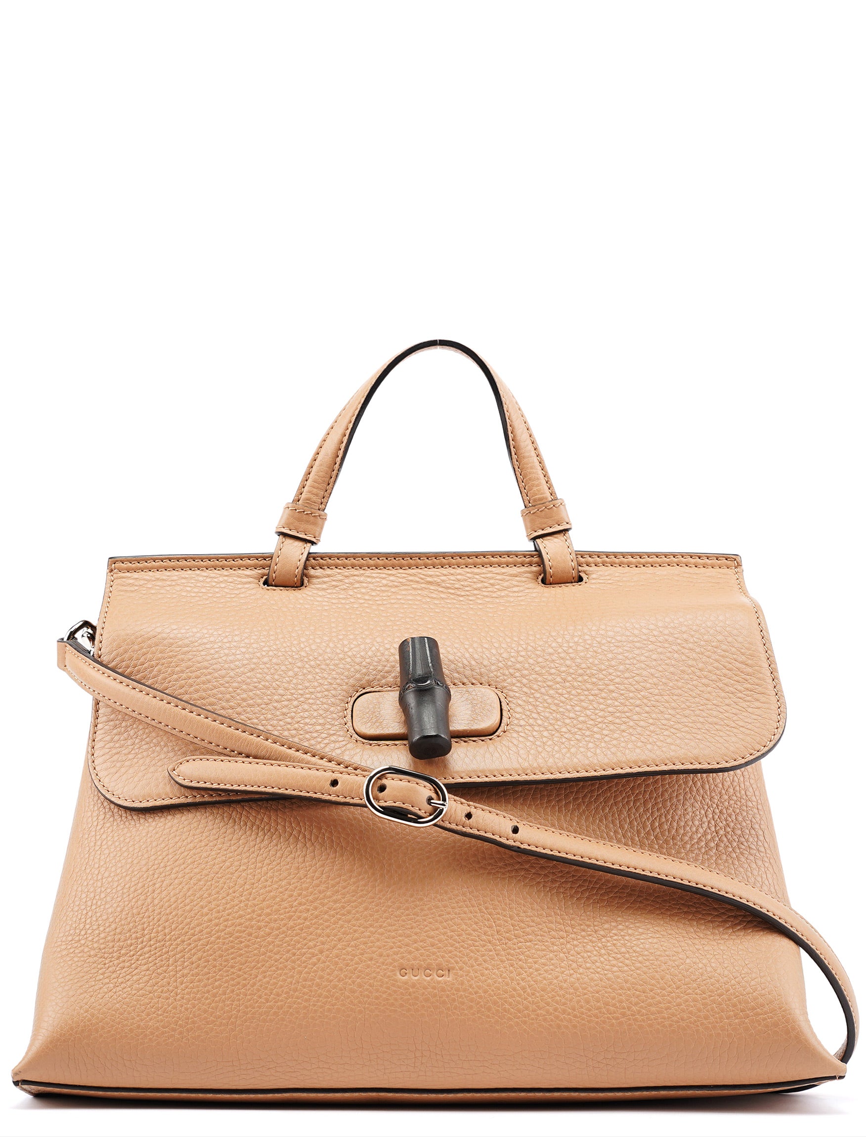 Beige Leather Bamboo Turnlock 2-Way Bag