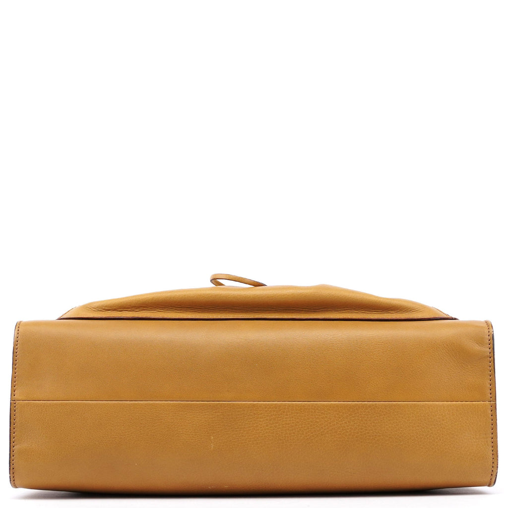 Beige Leather Dual Handle Bamboo Tote