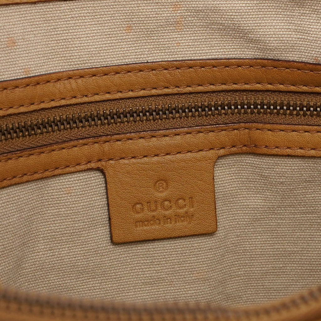 Beige Leather Dual Handle Bamboo Tote