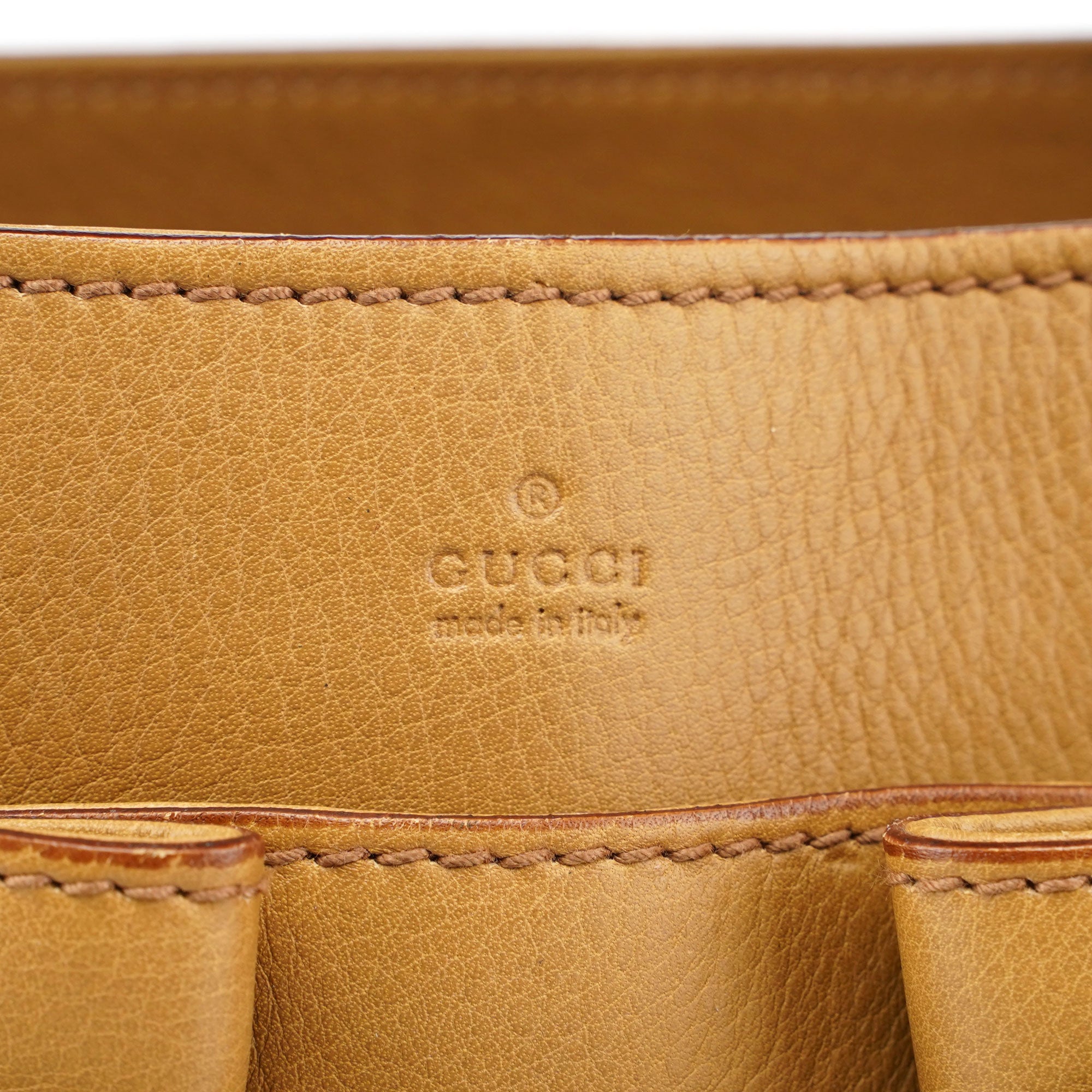Beige Leather Dual Handle Bamboo Tote