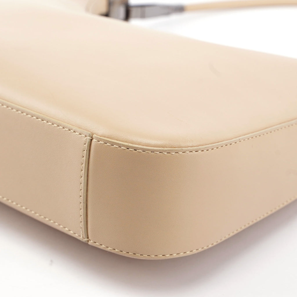 Beige Leather Hobo Shoulder Bag