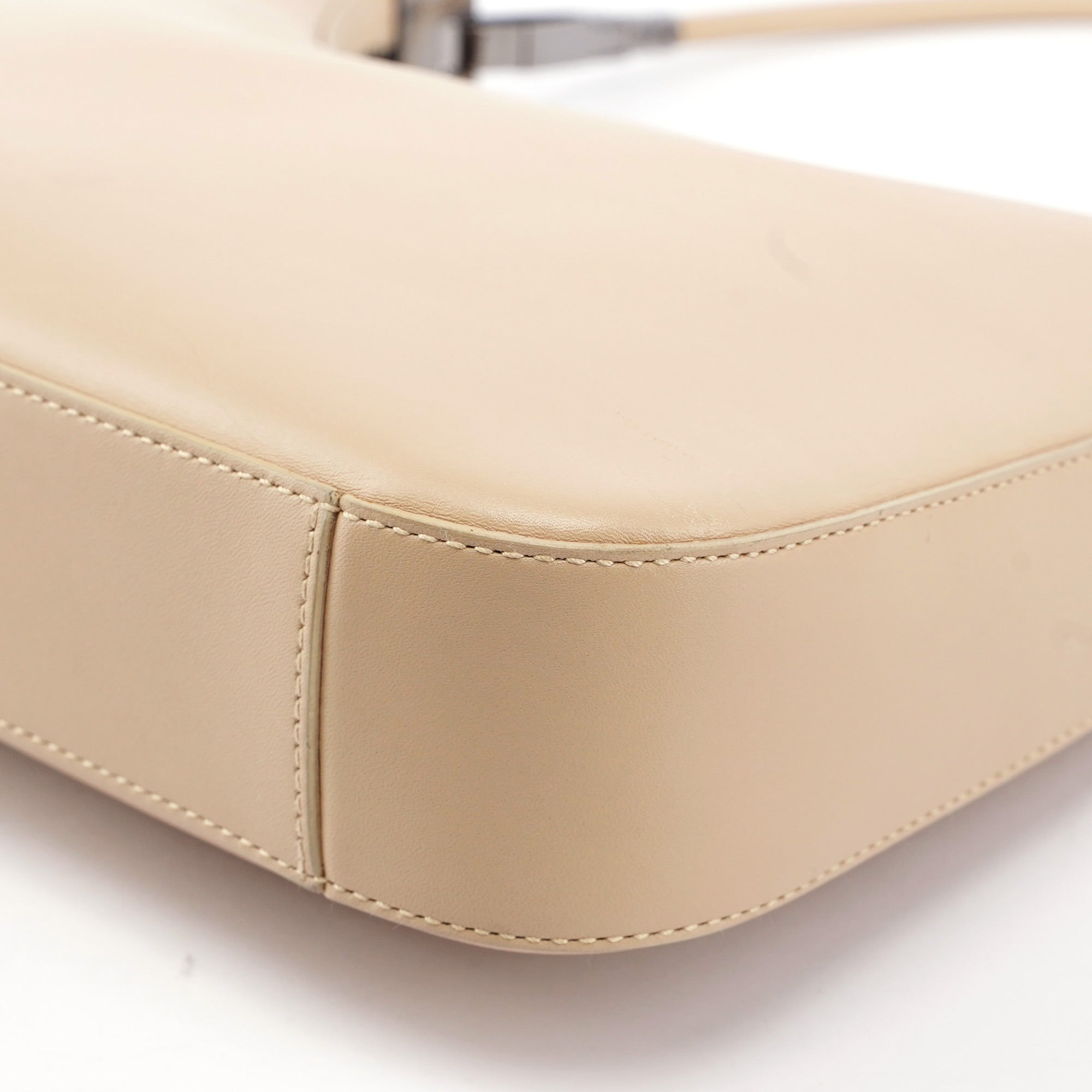 Beige Leather Hobo Shoulder Bag