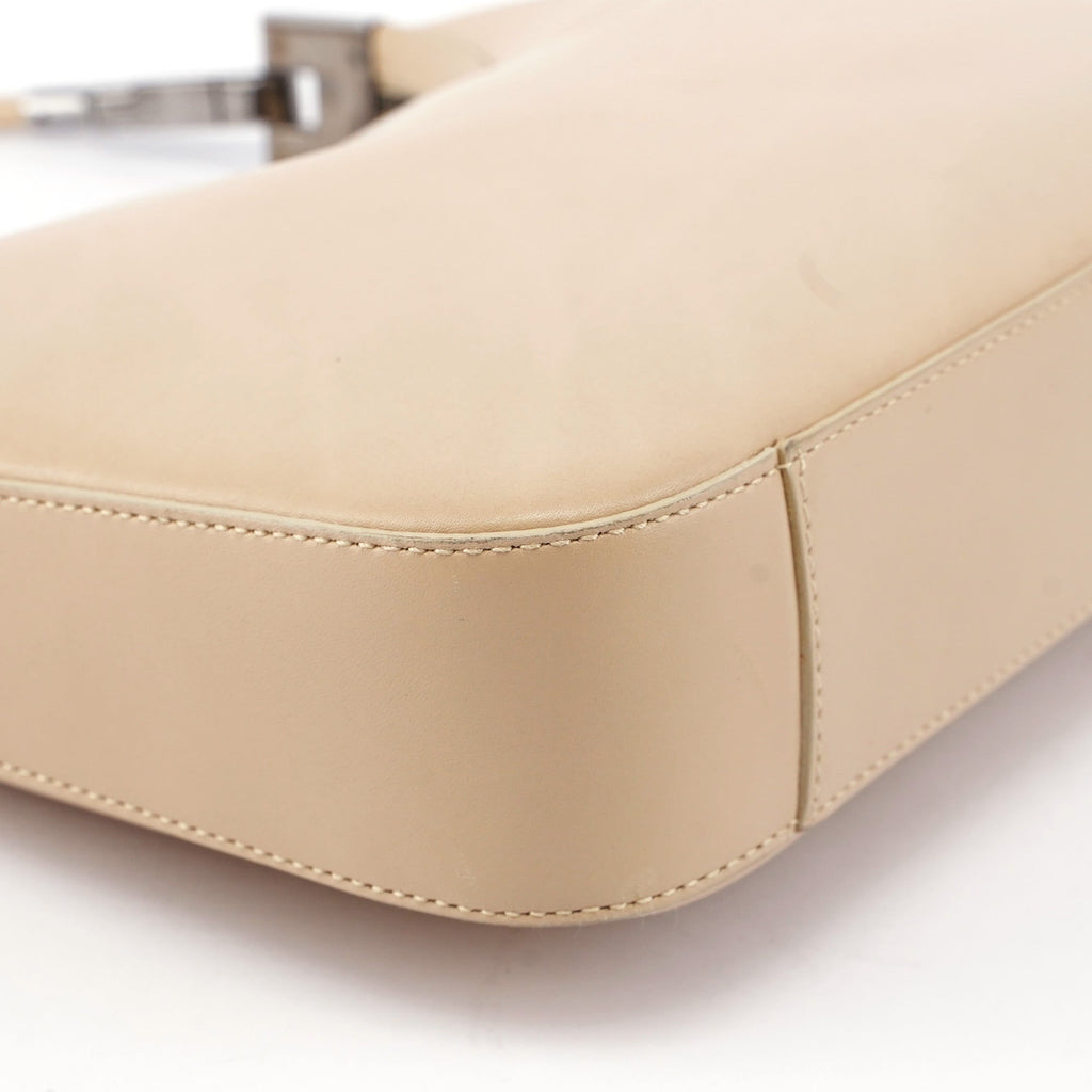 Beige Leather Hobo Shoulder Bag