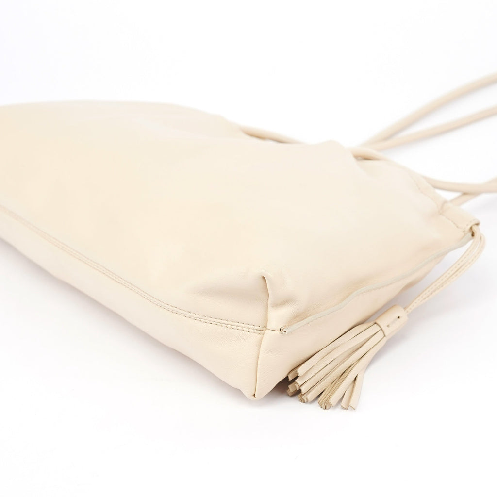 Beige Leather Tassel Tote Bag