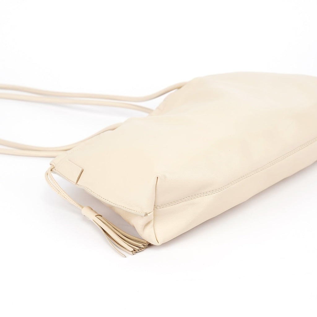Beige Leather Tassel Tote Bag