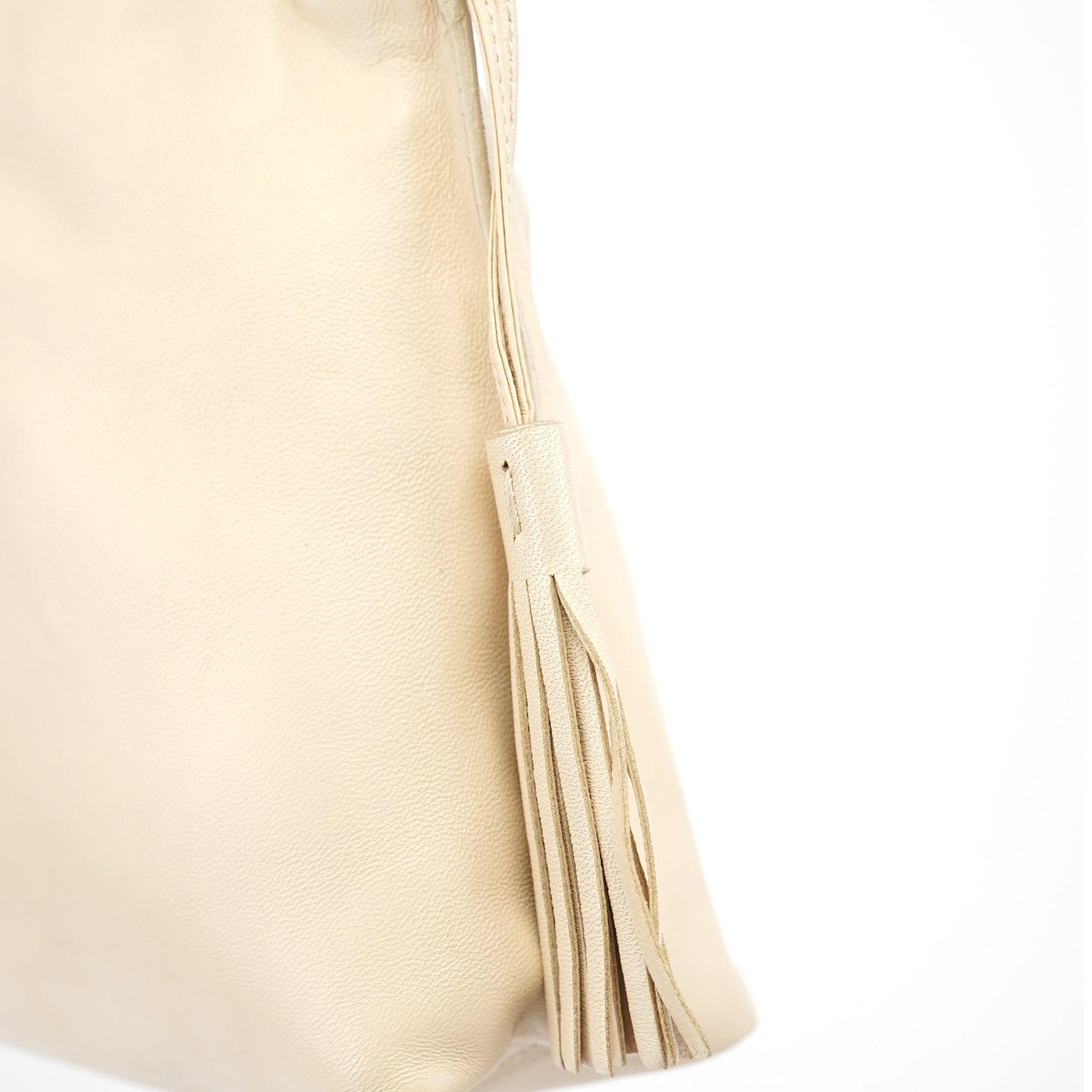 Beige Leather Tassel Tote Bag