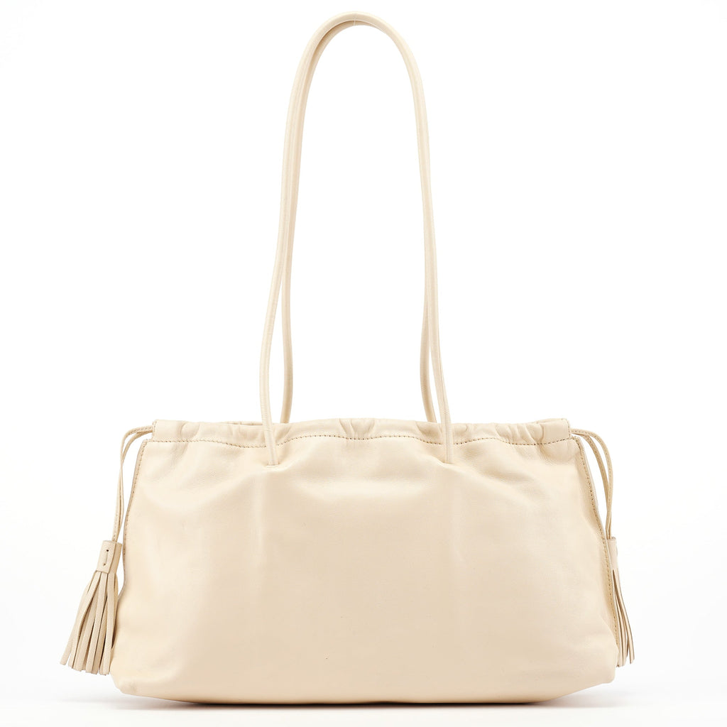Beige Leather Tassel Tote Bag