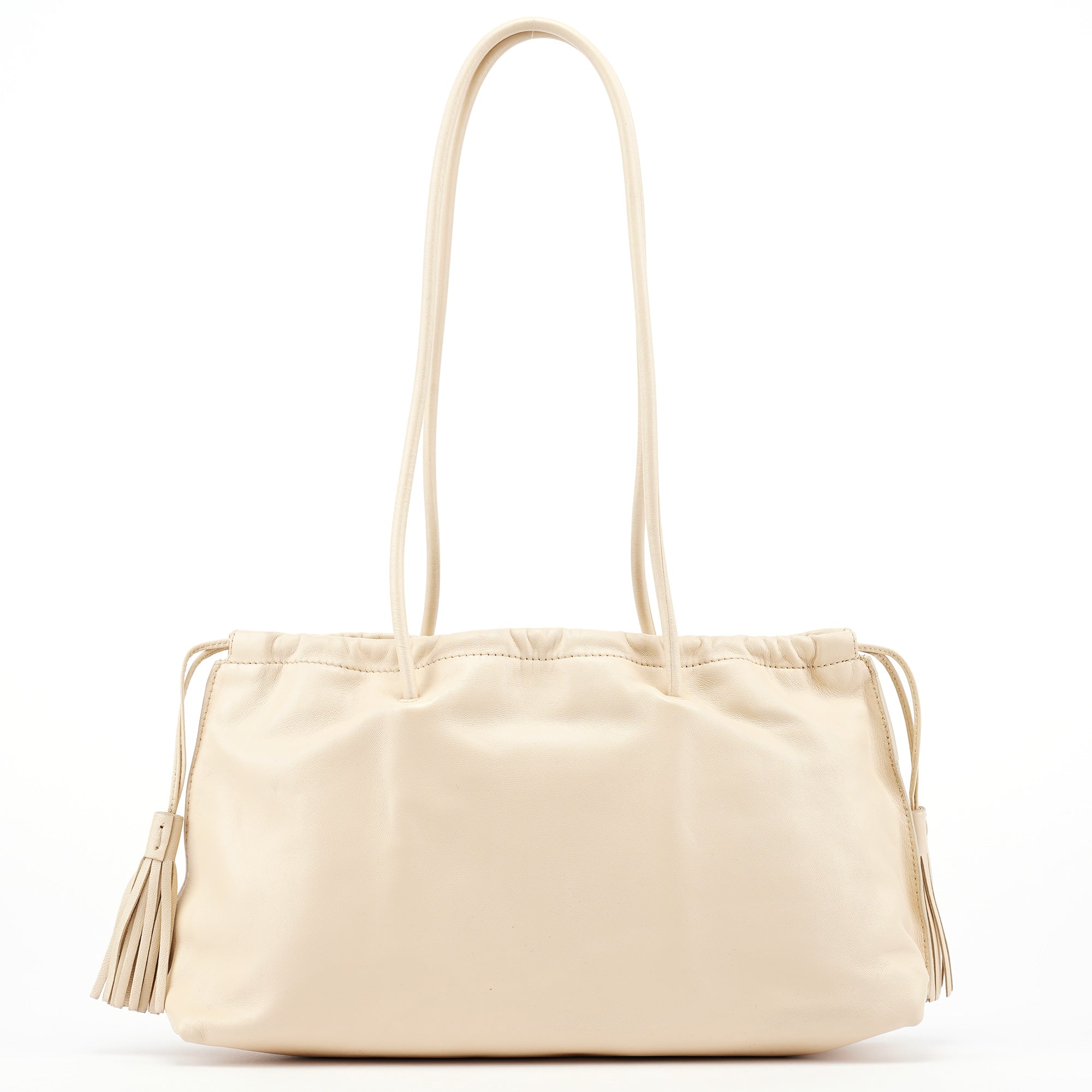Beige Leather Tassel Tote Bag