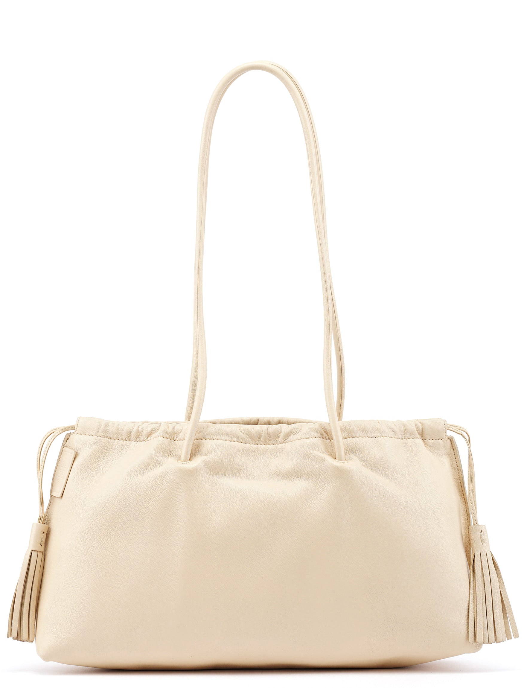 Beige Leather Tassel Tote Bag