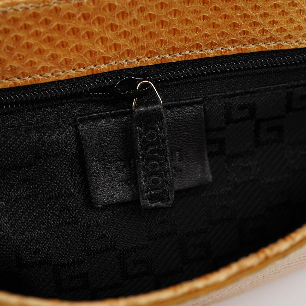 Beige Lizard Leather Shoulder Bag