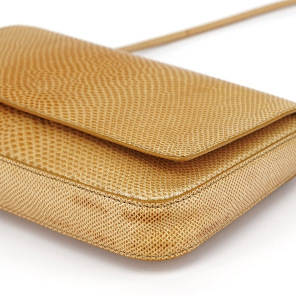 Beige Lizard Leather Shoulder Bag
