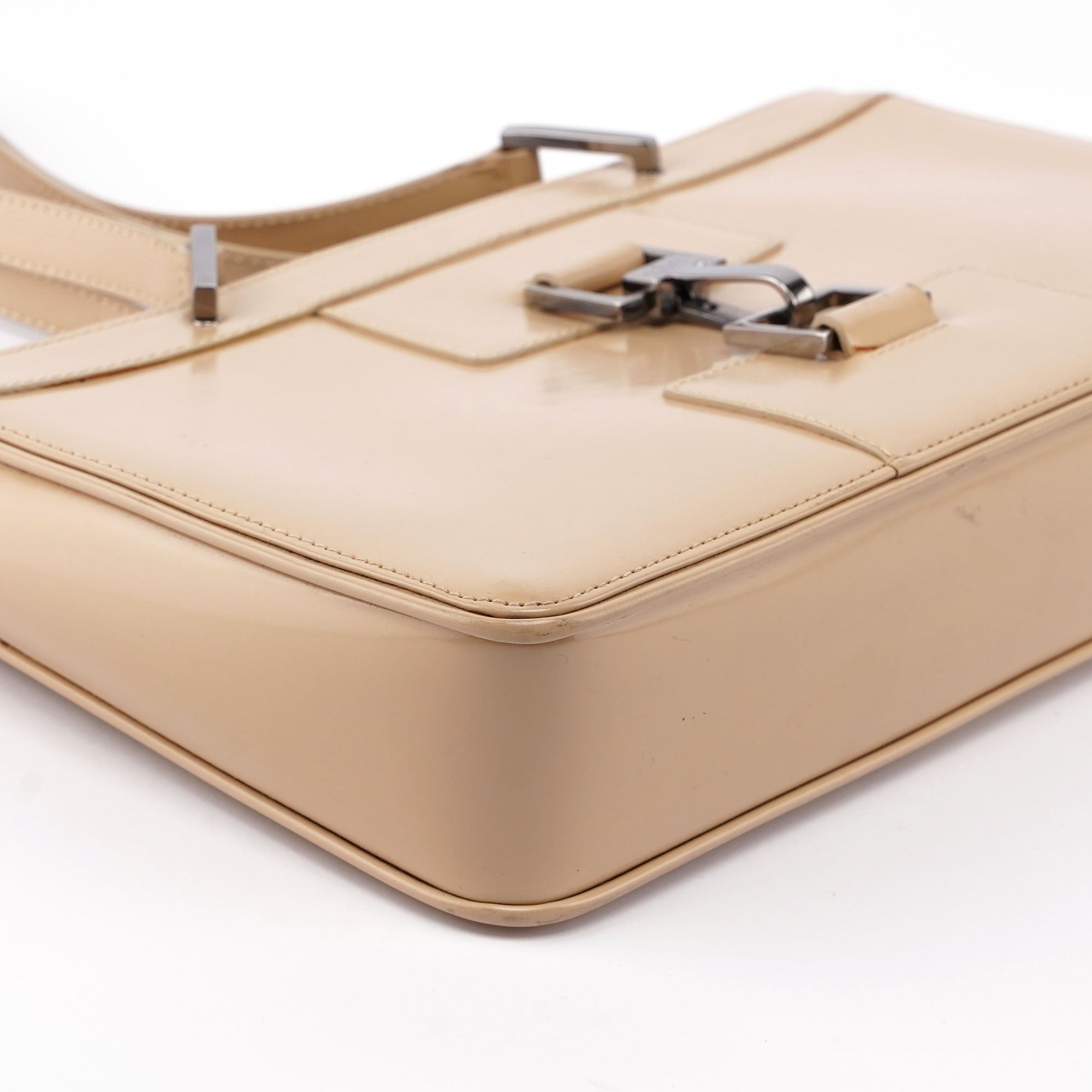Beige Patent Leather Jackie Tote