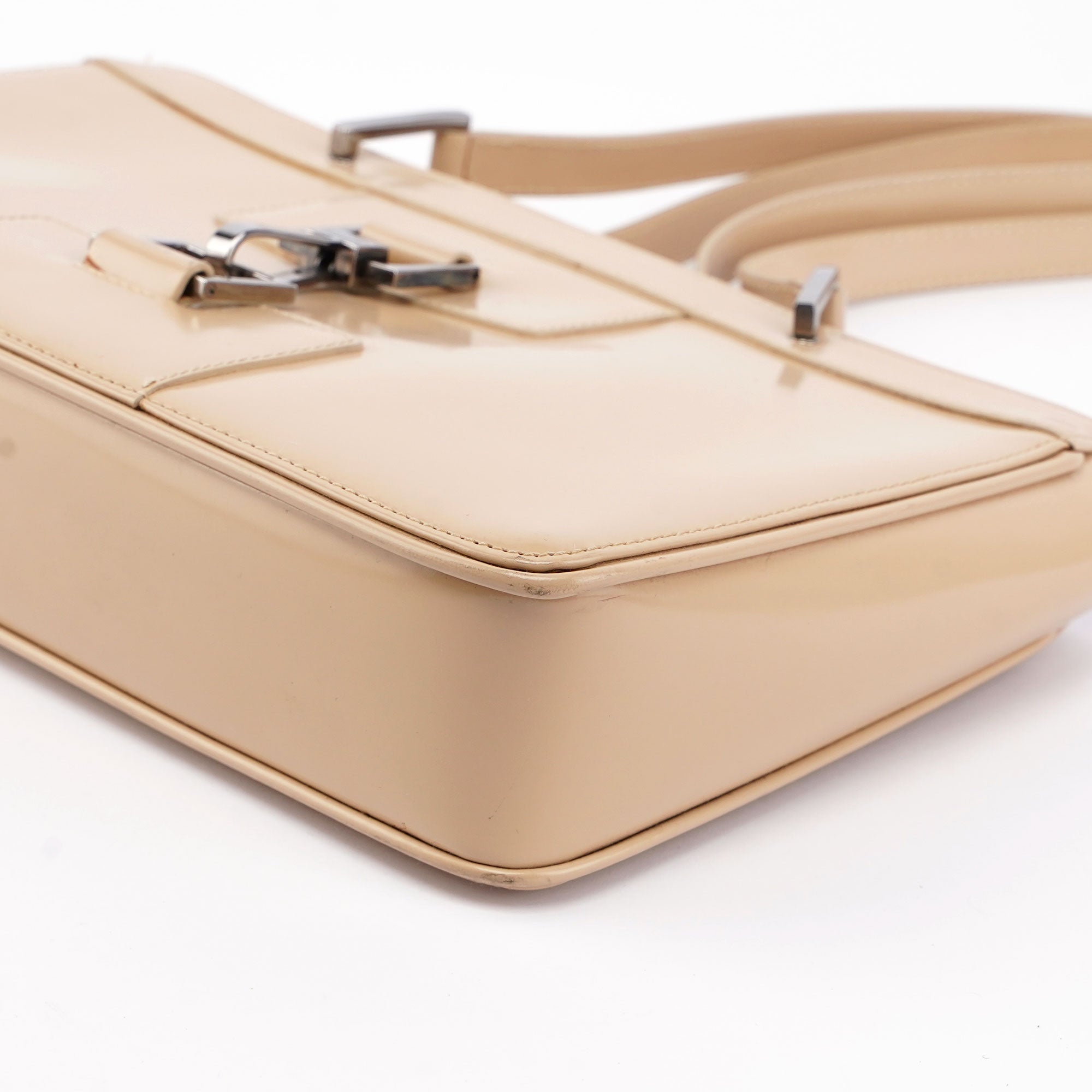 Beige Patent Leather Jackie Tote