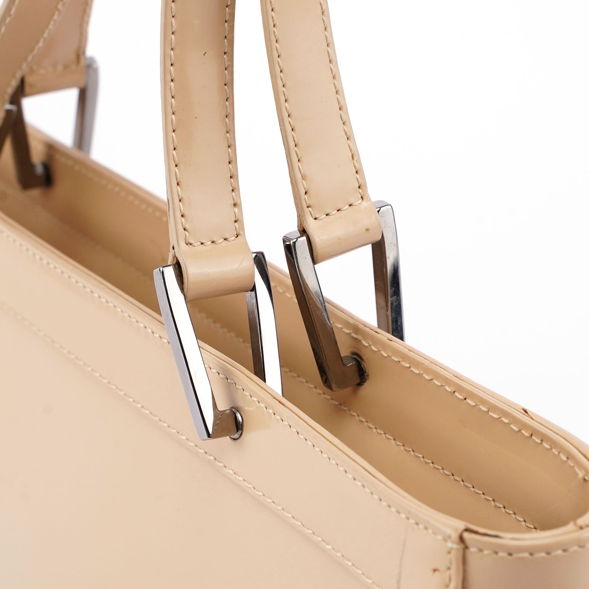 Beige Patent Leather Jackie Tote