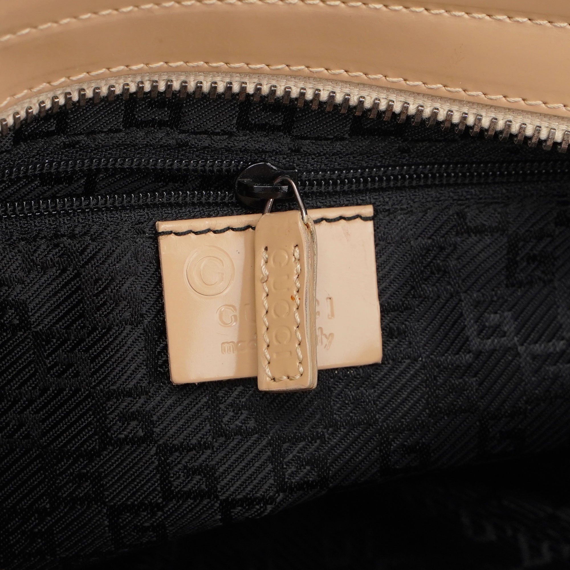 Beige Patent Leather Jackie Tote