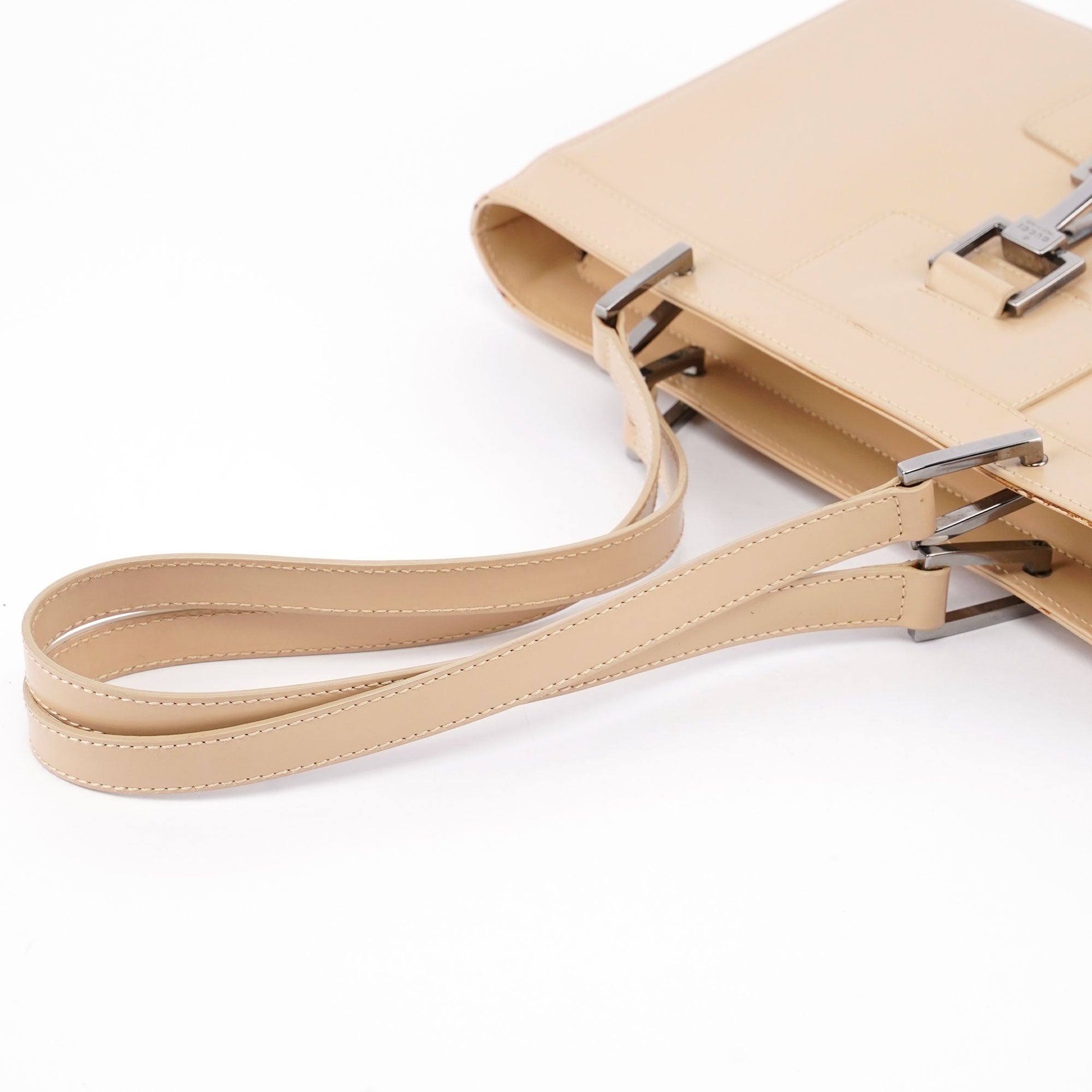 Beige Patent Leather Jackie Tote
