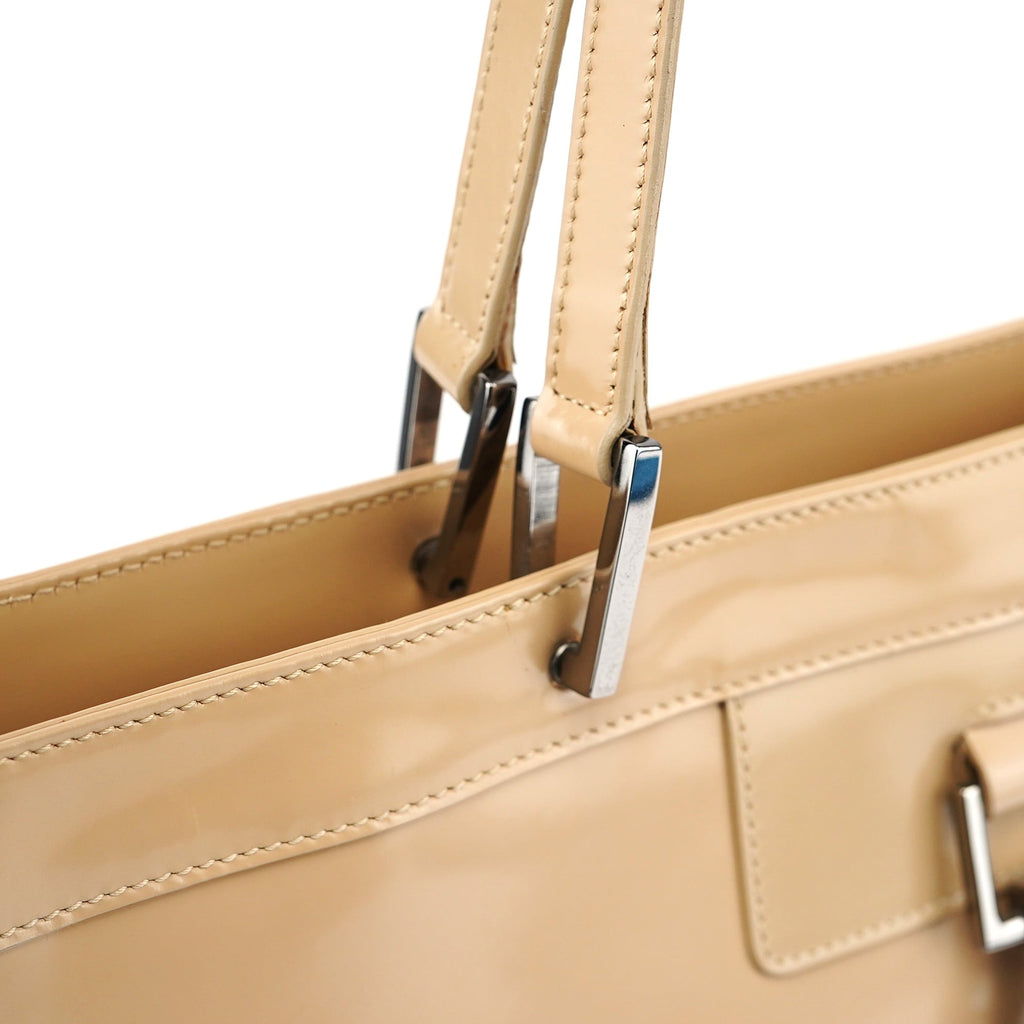 Beige Patent Leather Jackie Tote