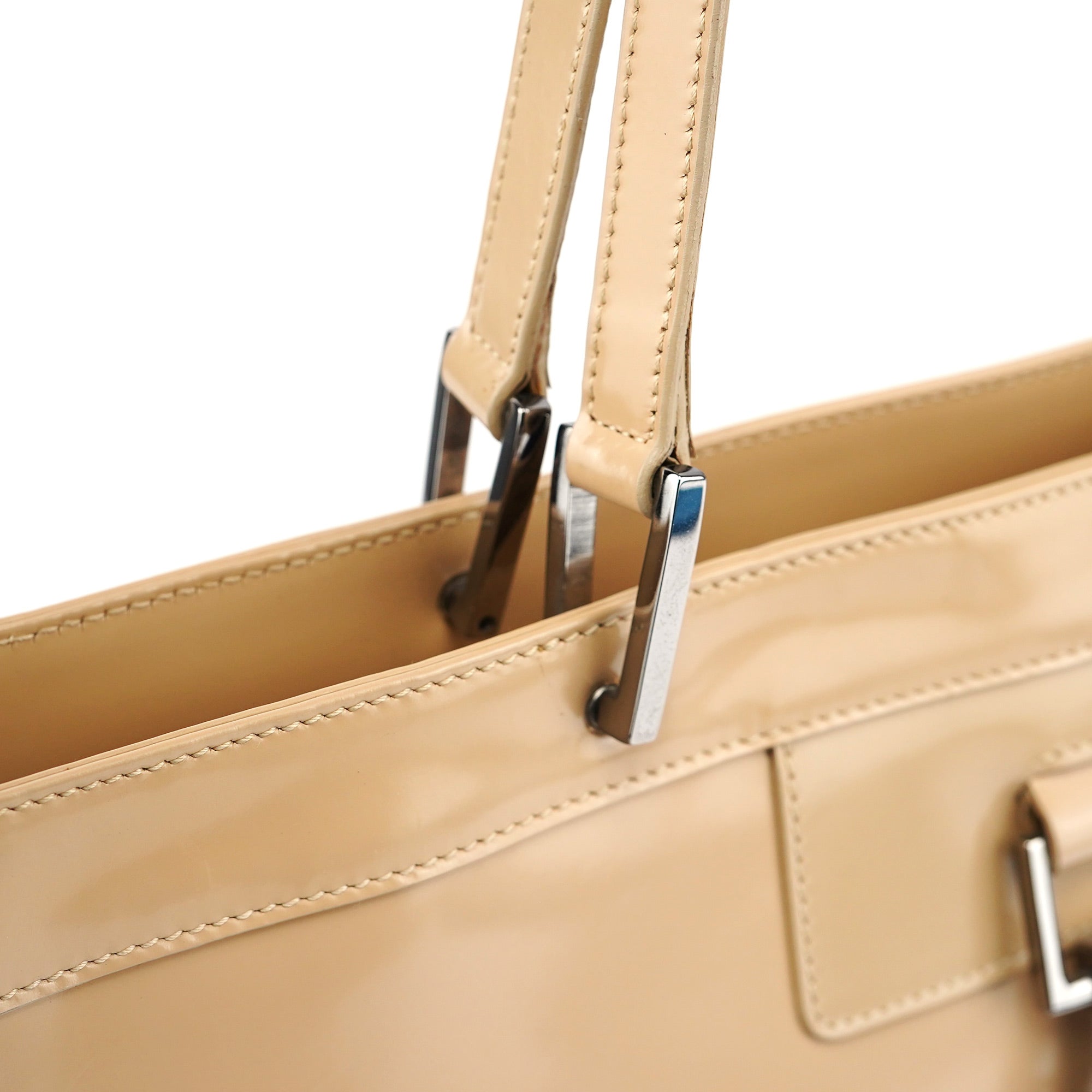 Beige Patent Leather Jackie Tote