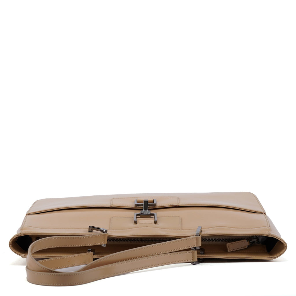 Beige Patent Leather Jackie Tote