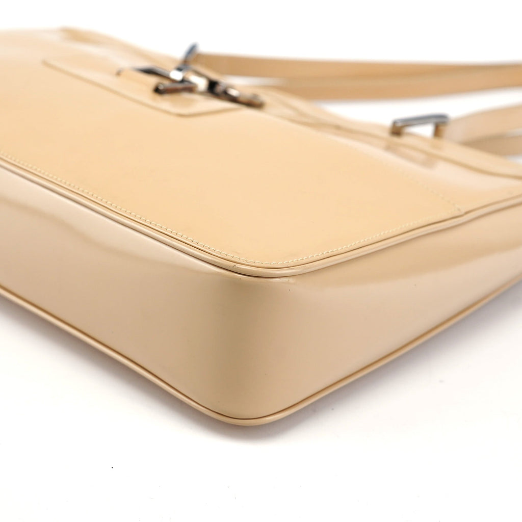 Beige Patent Leather Jackie Tote