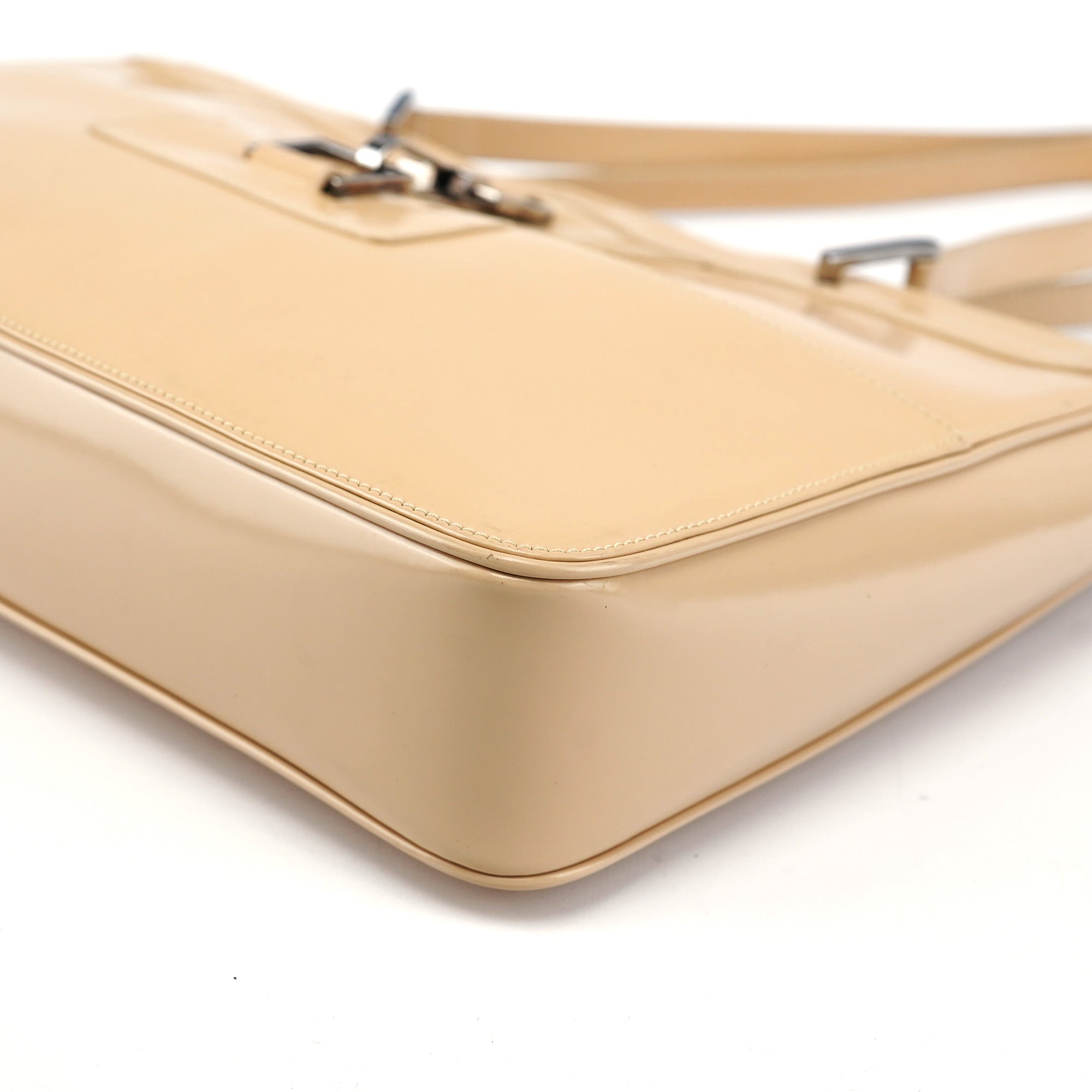 Beige Patent Leather Jackie Tote