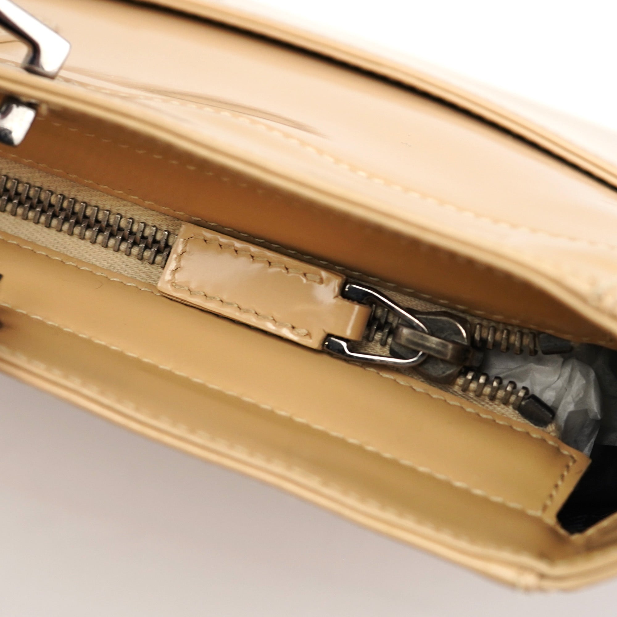 Beige Patent Leather Jackie Tote
