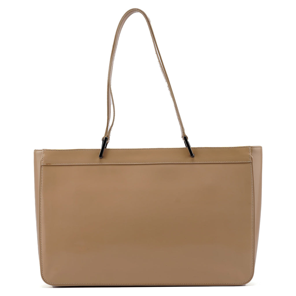 Beige Patent Leather Jackie Tote