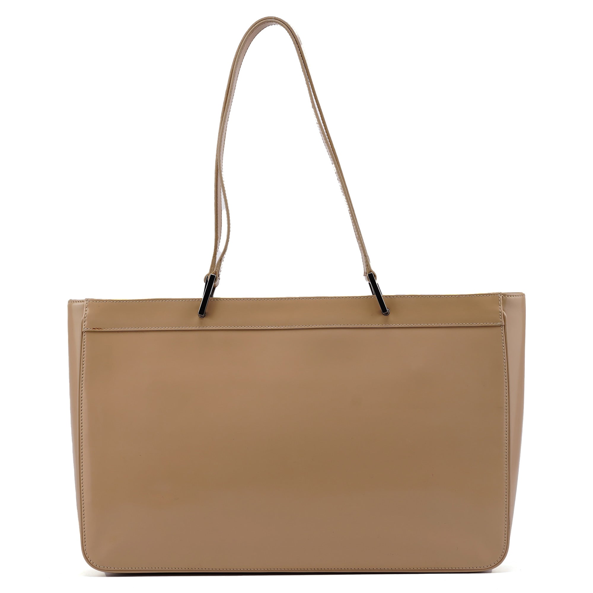Beige Patent Leather Jackie Tote