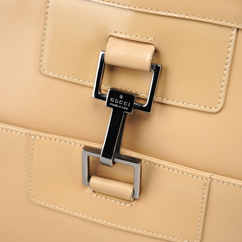 Beige Patent Leather Jackie Tote