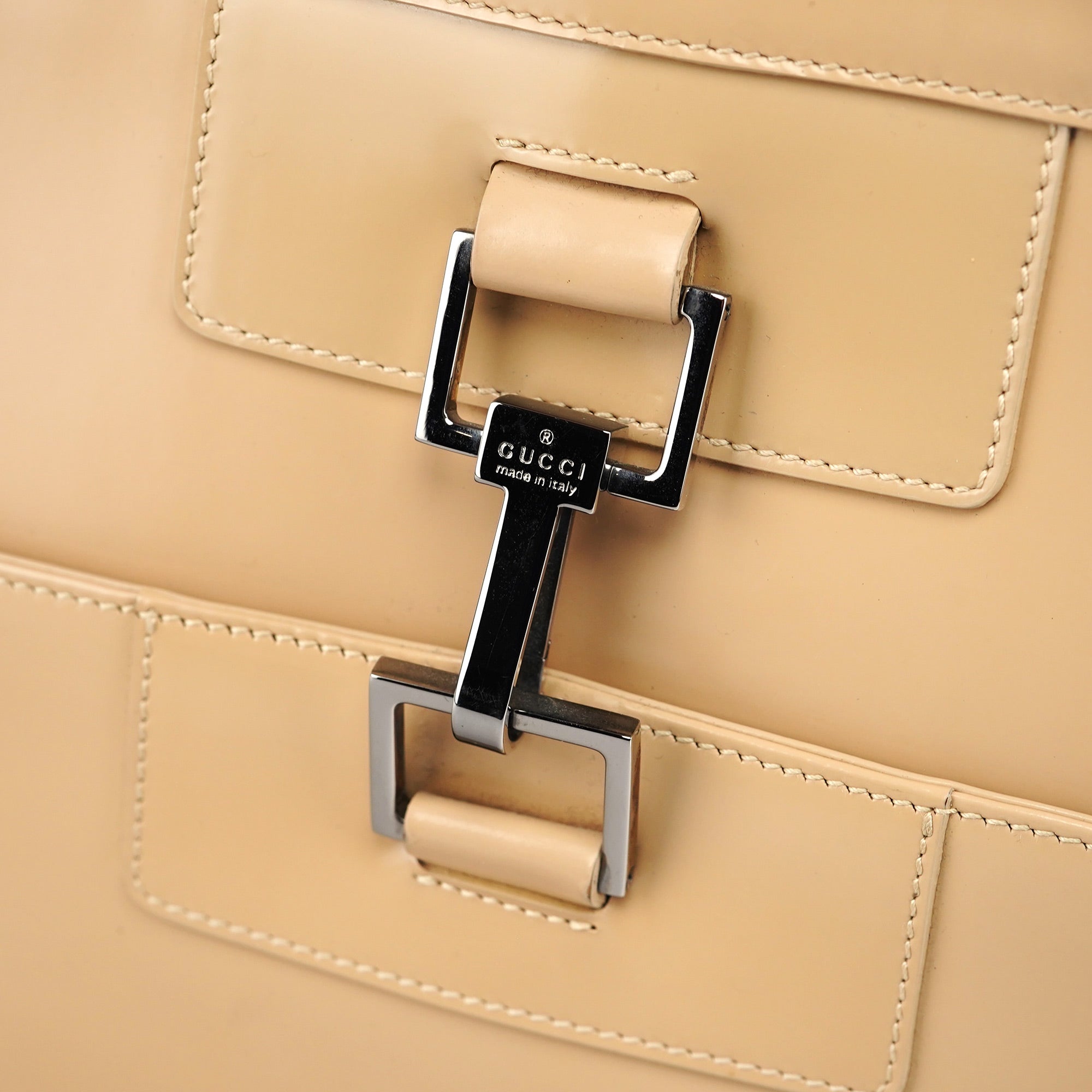 Beige Patent Leather Jackie Tote